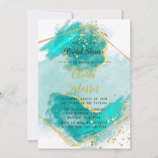 Blauwgroen geagate en goudgeometrische Vrijgezelle Kaart (Voorkant)