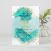 Blauwgroen geagate en goudgeometrische Vrijgezelle Kaart (Staand voorkant)