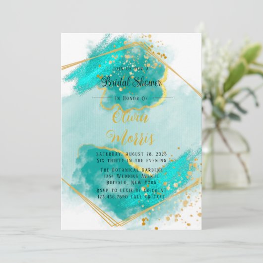 Blauwgroen geagate en goudgeometrische Vrijgezelle Kaart (Staand voorkant)