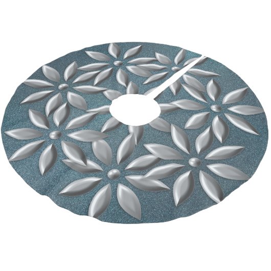 Blauwgroen gebitter met kerstzilver Flowers Kerstboom Rok (Gekanteld)