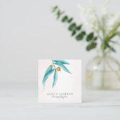 Blauwgroen gebladerte waterverf modern persoonlijk vierkante visitekaartje (Staand voorkant)