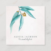 Blauwgroen gebladerte waterverf modern persoonlijk vierkante visitekaartje (Voorkant)