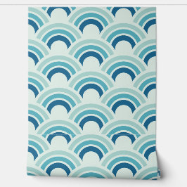 Blauwgroen gebogen golfontwerp behang