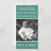 blauwgroen geboorteaankondiging baby. voeg je foto aankondiging (Voorkant)