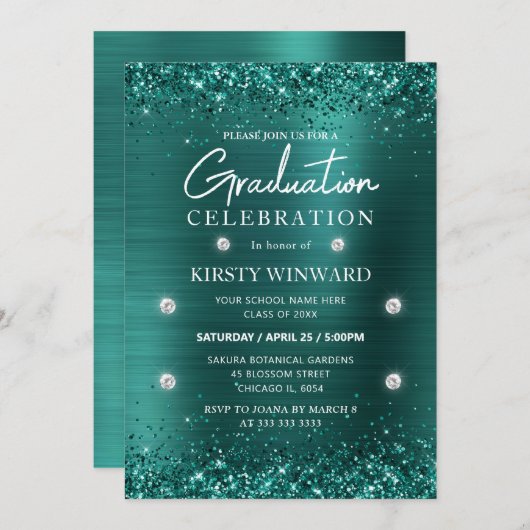 Blauwgroen geborsteld metaal en Afstuderen van Gli Kaart (Voorkant / Achterkant)