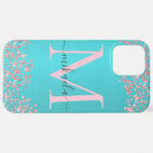 Blauwgroen geborsteld metaal Roos Gold Glitter Mon iPhone Hoesje (Achterkant horizontaal)