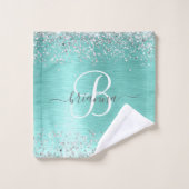Blauwgroen geborsteld metaal Silver Glitter Monogr Bad Handdoek (Wasdoekje)