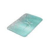 Blauwgroen geborsteld metaal Silver Glitter Monogr Badmat (Gekanteld)