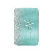 Blauwgroen geborsteld metaal Silver Glitter Monogr Badmat (Voorkant Verticaal)