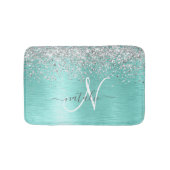 Blauwgroen geborsteld metaal Silver Glitter Monogr Badmat (Voorkant)