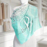 Blauwgroen geborsteld metaal Silver Glitter Monogr Bandana<br><div class="desc">Pas dit trendy chic bandana-ontwerp met  zilveren mousserend glitter op een blauwgroen geborstelde metalen achtergrond eenvoudig aan.</div>