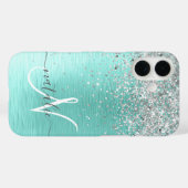 Blauwgroen geborsteld metaal Silver Glitter Monogr Case-Mate iPhone Case (Achterkant (horizontaal))