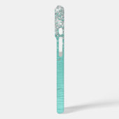 Blauwgroen geborsteld metaal Silver Glitter Monogr Case-Mate iPhone Case (Achterkant / Links)