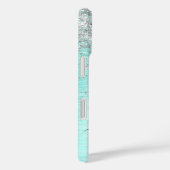 Blauwgroen geborsteld metaal Silver Glitter Monogr Case-Mate iPhone Case (Achterkant / Rechts)