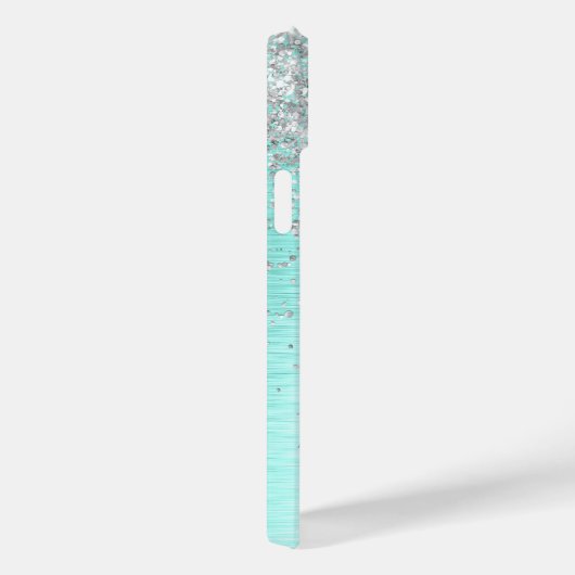 Blauwgroen geborsteld metaal Silver Glitter Monogr Case-Mate iPhone Case (Achterkant / Rechts)