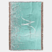 Blauwgroen geborsteld metaal Silver Glitter Monogr Deken (Voorkant Verticaal)