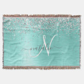 Blauwgroen geborsteld metaal Silver Glitter Monogr Deken (Voorkant)