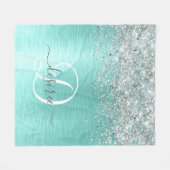 Blauwgroen geborsteld metaal Silver Glitter Monogr Fleece Deken (Voorkant (Horizontaal))