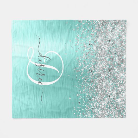 Blauwgroen geborsteld metaal Silver Glitter Monogr Fleece Deken (Voorkant (Horizontaal))