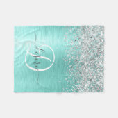 Blauwgroen geborsteld metaal Silver Glitter Monogr Fleece Deken (Voorkant (Horizontaal))