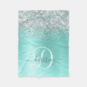 Blauwgroen geborsteld metaal Silver Glitter Monogr Fleece Deken (Voorkant)