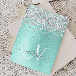 Blauwgroen geborsteld metaal Silver Glitter Monogr iPad Mini Cover