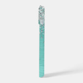 Blauwgroen geborsteld metaal Silver Glitter Monogr iPhone 15 Case (Linkerkant)