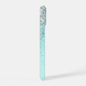 Blauwgroen geborsteld metaal Silver Glitter Monogr iPhone 15 Case (Rechterkant)