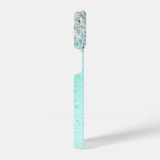 Blauwgroen geborsteld metaal Silver Glitter Monogr iPhone Hoesje (Rechterkant)