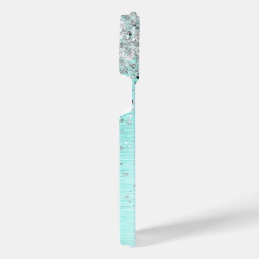 Blauwgroen geborsteld metaal Silver Glitter Monogr iPhone Hoesje (Rechterkant)