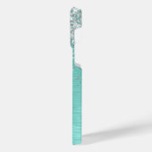 Blauwgroen geborsteld metaal Silver Glitter Monogr iPhone Hoesje (Linkerkant)