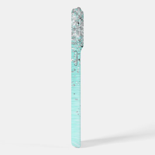 Blauwgroen geborsteld metaal Silver Glitter Monogr iPhone Hoesje (Rechterkant)