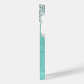 Blauwgroen geborsteld metaal Silver Glitter Monogr iPhone Hoesje (Linkerkant)