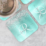 Blauwgroen geborsteld metaal Silver Glitter Monogr Kartonnen Onderzetters<br><div class="desc">Pas dit trendy onderzetter van papier met  zilvervormend glitter eenvoudig aan op een blauwgroen geborstelde metalen achtergrond.</div>