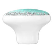 Blauwgroen geborsteld metaal Silver Glitter Monogr Keramische Knop (Zijkant)