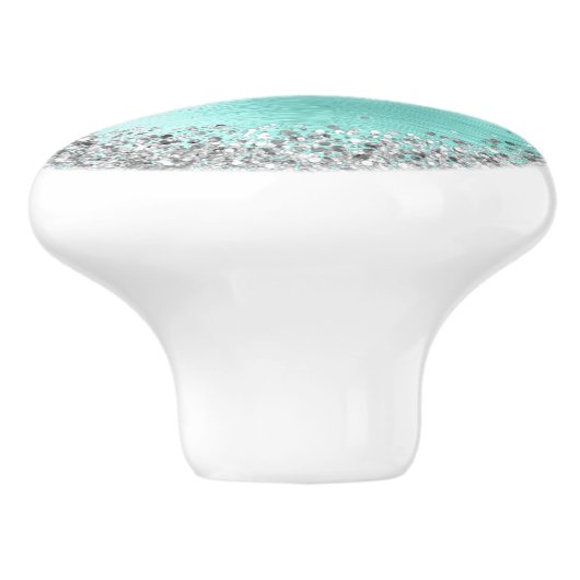 Blauwgroen geborsteld metaal Silver Glitter Monogr Keramische Knop (Zijkant)