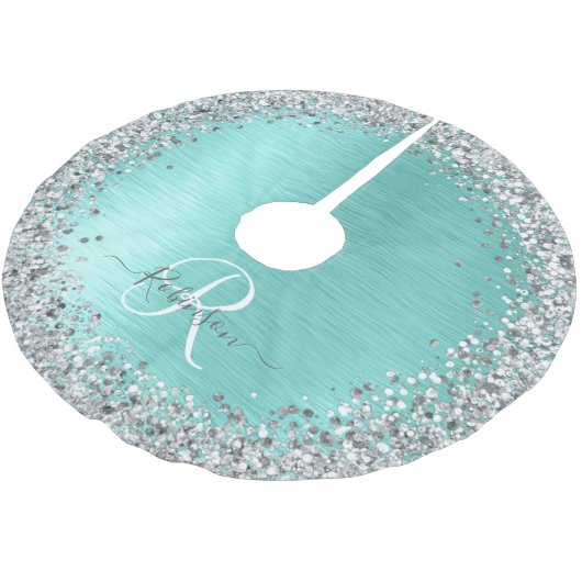 Blauwgroen geborsteld metaal Silver Glitter Monogr Kerstboom Rok (Gekanteld)