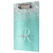 Blauwgroen geborsteld metaal Silver Glitter Monogr Klembord (Links)