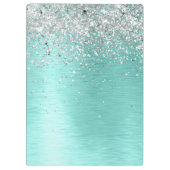 Blauwgroen geborsteld metaal Silver Glitter Monogr Klembord (Achterkant)
