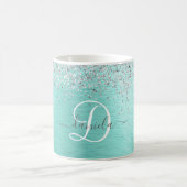 Blauwgroen geborsteld metaal Silver Glitter Monogr Koffiemok (Center)