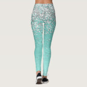 Blauwgroen geborsteld metaal Silver Glitter Monogr Leggings (Achterkant)