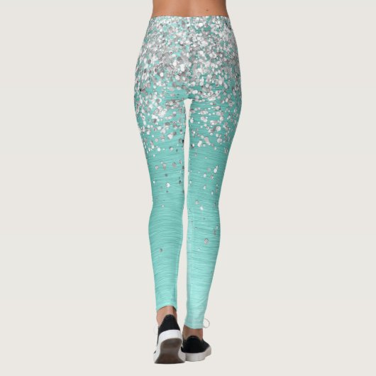 Blauwgroen geborsteld metaal Silver Glitter Monogr Leggings (Achterkant)