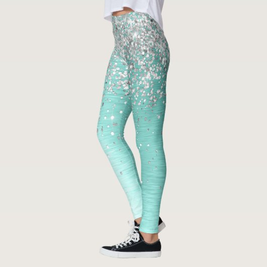 Blauwgroen geborsteld metaal Silver Glitter Monogr Leggings (Links)