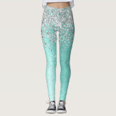 Blauwgroen geborsteld metaal Silver Glitter Monogr Leggings (Voorkant)