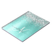Blauwgroen geborsteld metaal Silver Glitter Monogr Notitieboek (Linkerzijde)