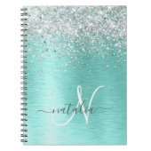 Blauwgroen geborsteld metaal Silver Glitter Monogr Notitieboek (Voorkant)