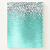 Blauwgroen geborsteld metaal Silver Glitter Monogr Notitieboek (Achterkant)