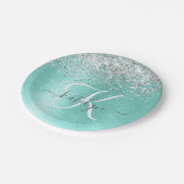 Blauwgroen geborsteld metaal Silver Glitter Monogr Papieren Bordje (Gekanteld)