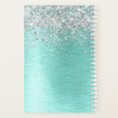 Blauwgroen geborsteld metaal Silver Glitter Monogr Planner (Achterkant)
