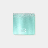 Blauwgroen geborsteld metaal Silver Glitter Monogr Post-it® Notes (Voorkant)